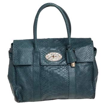 Pre Owned Mulberry Dark Green Python Effect Leather Bayswater Satchel