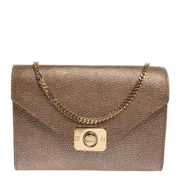 Pre Owned Mulberry Metallic Gold Leather Delphie Duo Chain Shoulder Bag