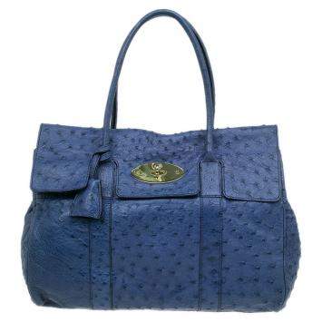 Pre Owned Mulberry Blue Ostrich Leather Bayswater Satchel Bag