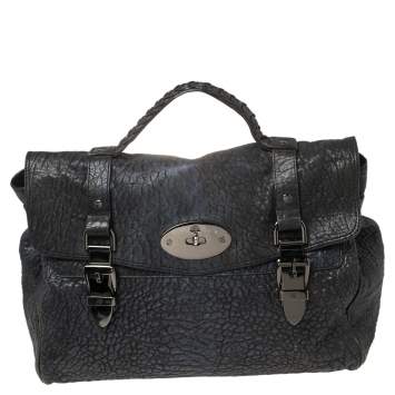 Pre Owned Mulberry Metallic Blue/Black Textured Leather Alexa Satchel