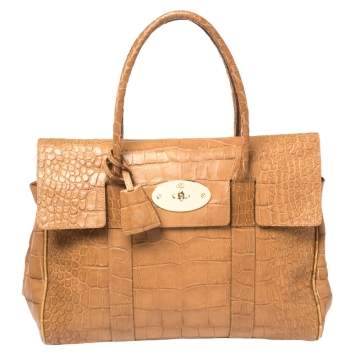 Pre Owned Mulberry Tan Croc Embossed Leather Bayswater Satchel