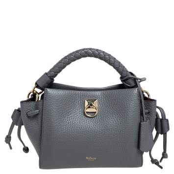 Pre Owned Mulberry Grey Grained Leather Mini Iris Top Handle Bag
