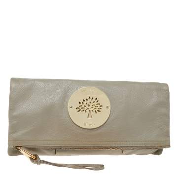 Pre Owned Mulberry Grey Leather Daria Fold-Over Clutch 