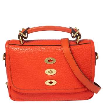 Pre Owned Mulberry Flame Shine Grain Leather Bryn Top Handle Bag