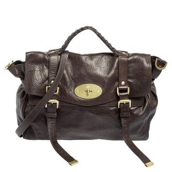 Pre Owned Mulberry Dark Brown Leather Oversized Alexa Top Handle Bag