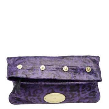 Pre Owned Mulberry Purple Animal Print Leather Mitzy Clutch 