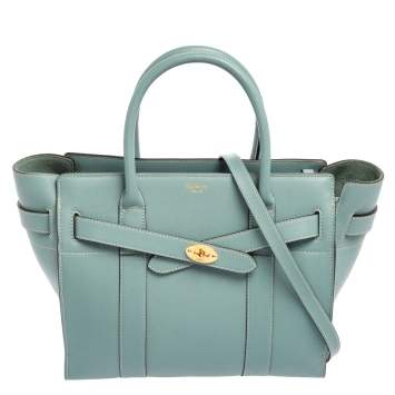 Pre Owned Mulberry Pale Blue Leather Small Zipped Bayswater Tote