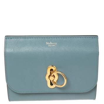 Pre Owned Mulberry Stone Blue Leather Medium Amberley Wallet