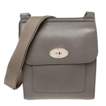 Pre Owned Mulberry Grey Grained Leather Antony Messenger Bag