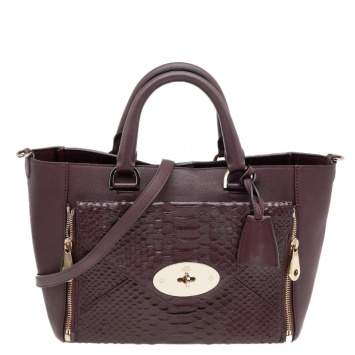 Pre Owned Mulberry Burgundy Python Embossed And Leather Small Willow Tote