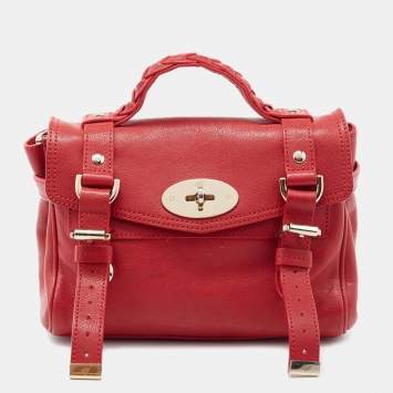 Pre Owned Mulberry Red Leather Mini Alexa Top Handle Bag