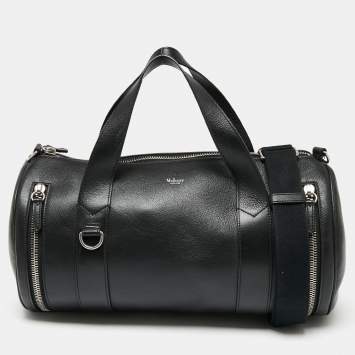 Pre Owned Mulberry Black Leather Round Ended Duffel Bag
