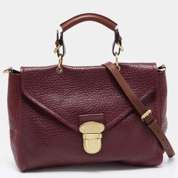 Pre Owned Mulberry Burgundy Grained Leather Polly Push Lock Top Handle Bag