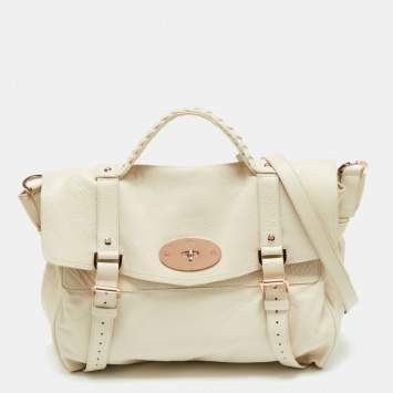 Pre Owned Mulberry Ivory Leather Oversized Alexa Top Handle Bag