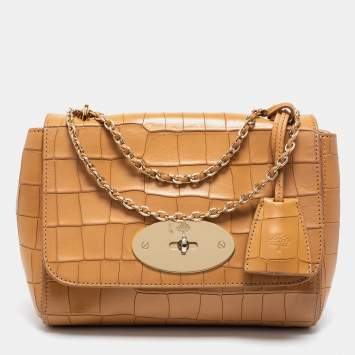 Pre Owned Mulberry Tan Croc Embossed Leather Small Lily Shoulder Bag