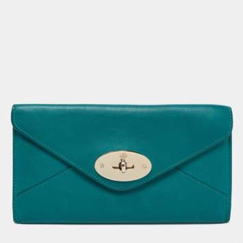 Pre Owned Mulberry Green Leather Envelope Wallet