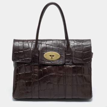 Pre Owned Mulberry Brown Croc Embossed Leather Bayswater Satchel