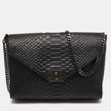 Pre Owned Mulberry Black Python Embossed Leather Delphine Chain Shoulder Bag