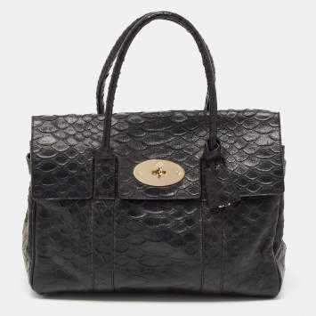 Pre Owned Mulberry Black Python Embossed Leather Bayswater Satchel