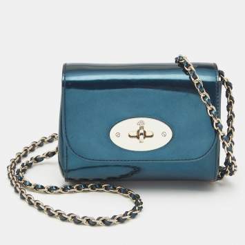 Pre Owned Mulberry Metallic Blue Patent Leather Mini Lily Crossbody Bag