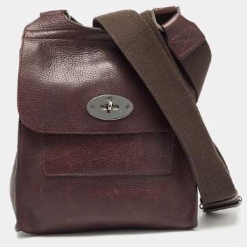 Pre Owned Mulberry Burgundy Leather Antony Messenger Bag