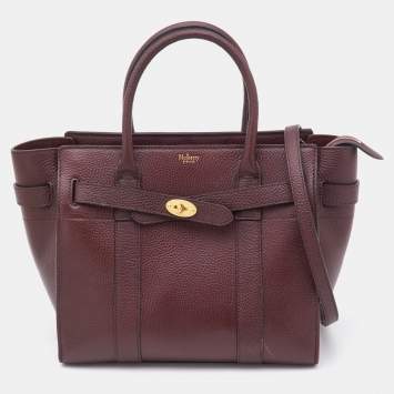 Pre Owned Mulberry Oxbood Grained Leather Small Zipped Bayswater Tote