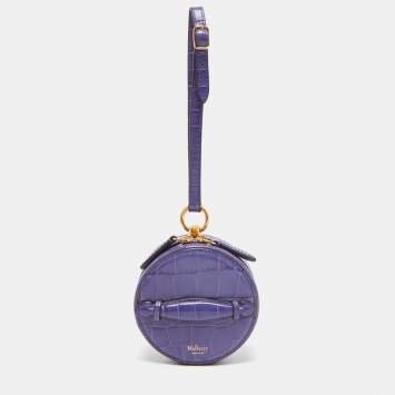 Pre Owned Mulberry Purple Croc Embossed  Leather Mini Trunk Wristlet Clutch