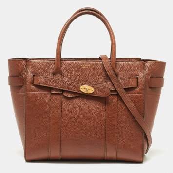 Pre Owned Mulberry Tan Grained Leather Small Zipped Bayswater Tote