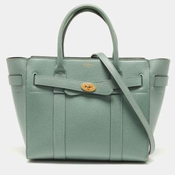 Pre Owned Mulberry Antique Blue Grained Leather Small Zipped Bayswater Tote