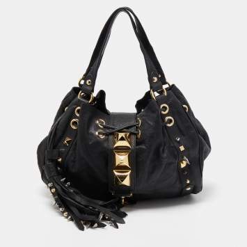 Pre Owned Mulberry x Giles Black Leather Spike Studded Shoulder Bag