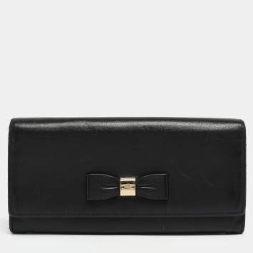 Pre Owned Mulberry Black Leather Bow Continental Wallet