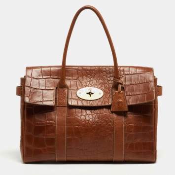 Pre Owned Mulberry Brown Croc Embossed Leather Bayswater Satchel