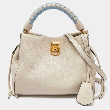 Pre Owned Mulberry Light Grey/Blue Leather Small Iris Top Handle Bag