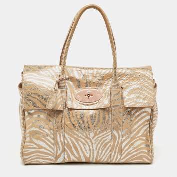 Pre Owned Mulberry Metallic Silver/Beige Zebra Leather Bayswater Satchel