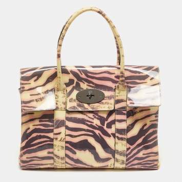 Pre Owned Mulberry Cream/Multicolor Zebra Print Patent Leather Bayswater Satchel