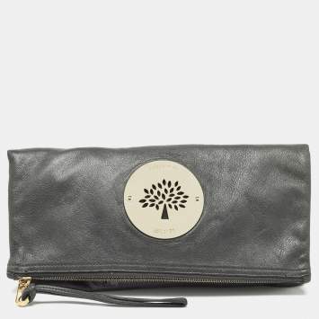 Pre Owned Mulberry Grey Leather Daria Fold-over Clutch 