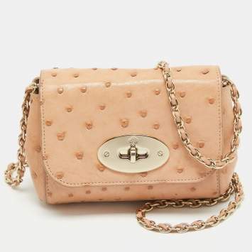 Pre Owned Mulberry Peach Ostrich Mini Lily Shoulder Bag