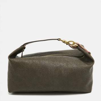 Pre Owned Mulberry Brown Textured Leather Zip Oversized Clutch
