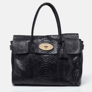 Pre Owned Mulberry Deep Midnight Blue Python Effect Leather Bayswater Satchel