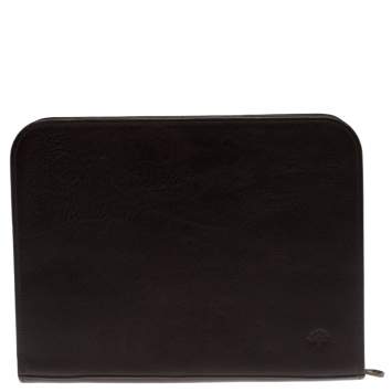 Pre Owned Mulberry Dark Brown Leather Round Zip Document Case
