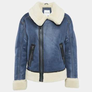 Pre Owned Munthe Blue Shearling and Leather Tishia Jacket S