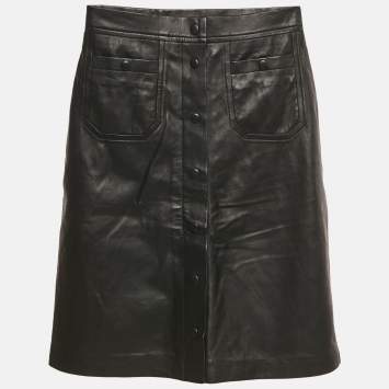 مملوكة مسبقًا Munthe Black Leather Button Front Skirt S