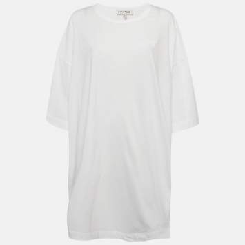 Pre Owned Munthe White Printed Jersey Side-Slits Oversized T-Shirt XS