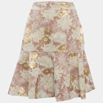Pre Owned Nº21 Beige Floral Jacquard Flared Mini Skirt M