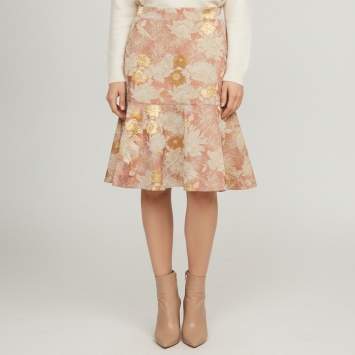 مملوكة مسبقًا N21 Pink Floral Jacquard Dropped Waist Mini Skirt M