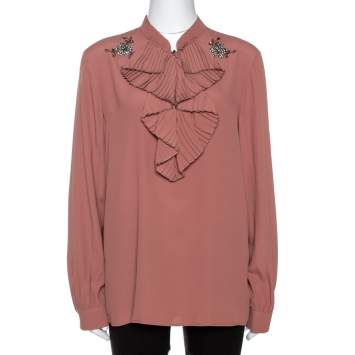 Pre Owned N°21 Pink Silk Blend Embellished Frill Shirt M
