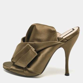 Pre Owned Nº21 Olive Green Satin Raso Knot Sandals Size 40