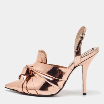 N21 Metallic Rose Gold Leather Lamé Slingback Mules Size 40