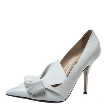 Pre Owned N21 White Leather Knot Pointed Toe Pumps Size 42