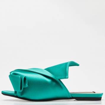 Pre Owned Nº21 Green Satin Knot Flat Mules Size 37